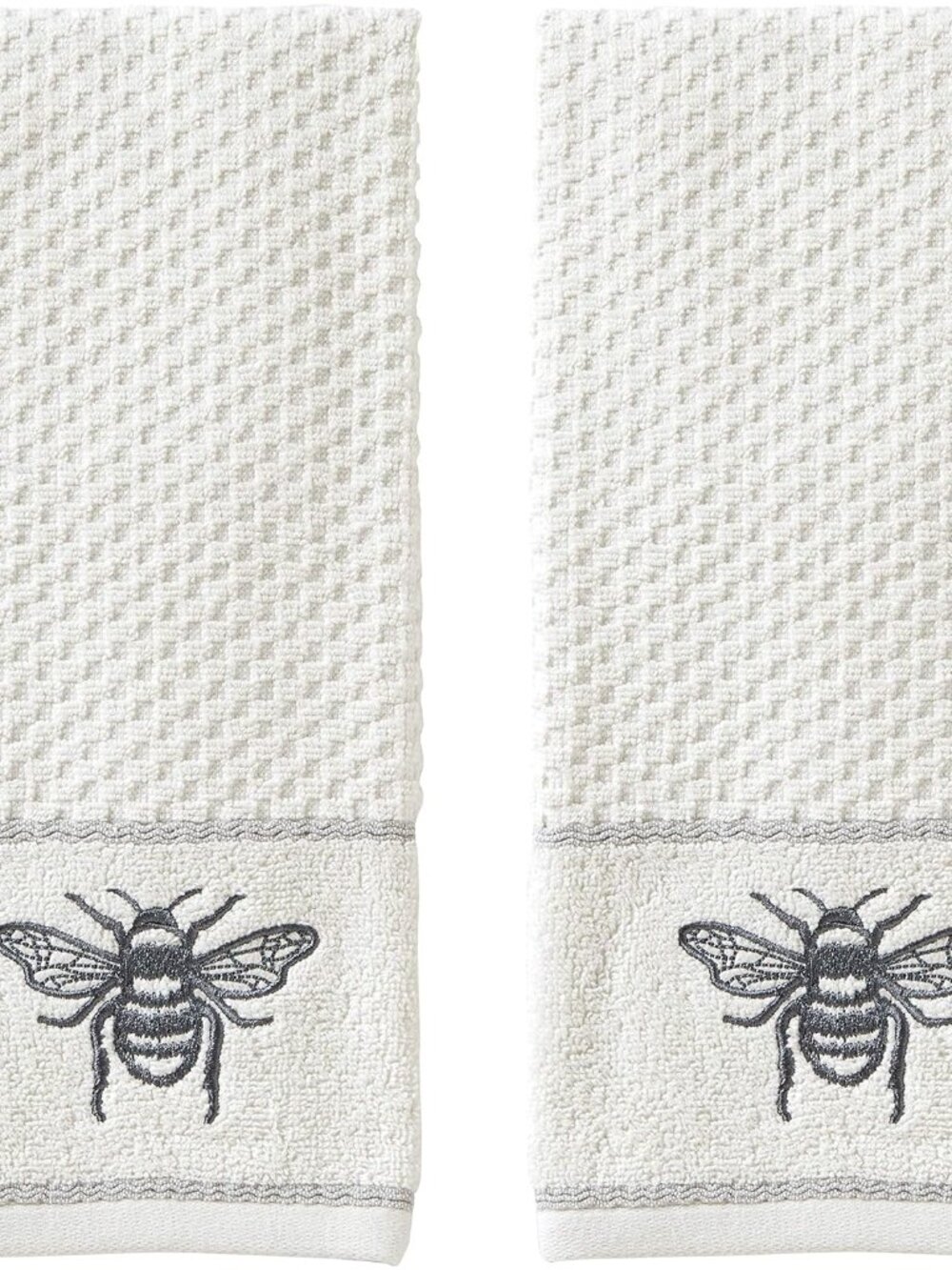 Farmhouse Bee Hand Towel Set-2pc, 100% Cotton, Embroidered, White